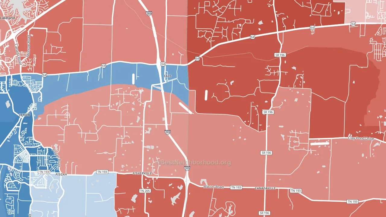 38028, TN block-group political-lean map