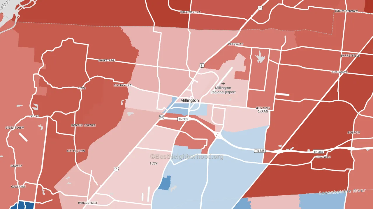 38053, TN block-group political-lean map