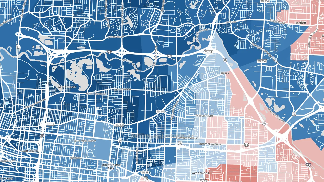 38108, TN block-group political-lean map