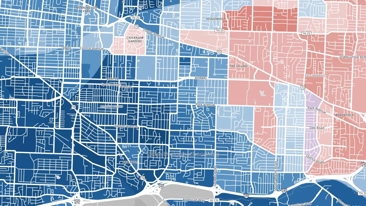 38111, TN block-group political-lean map