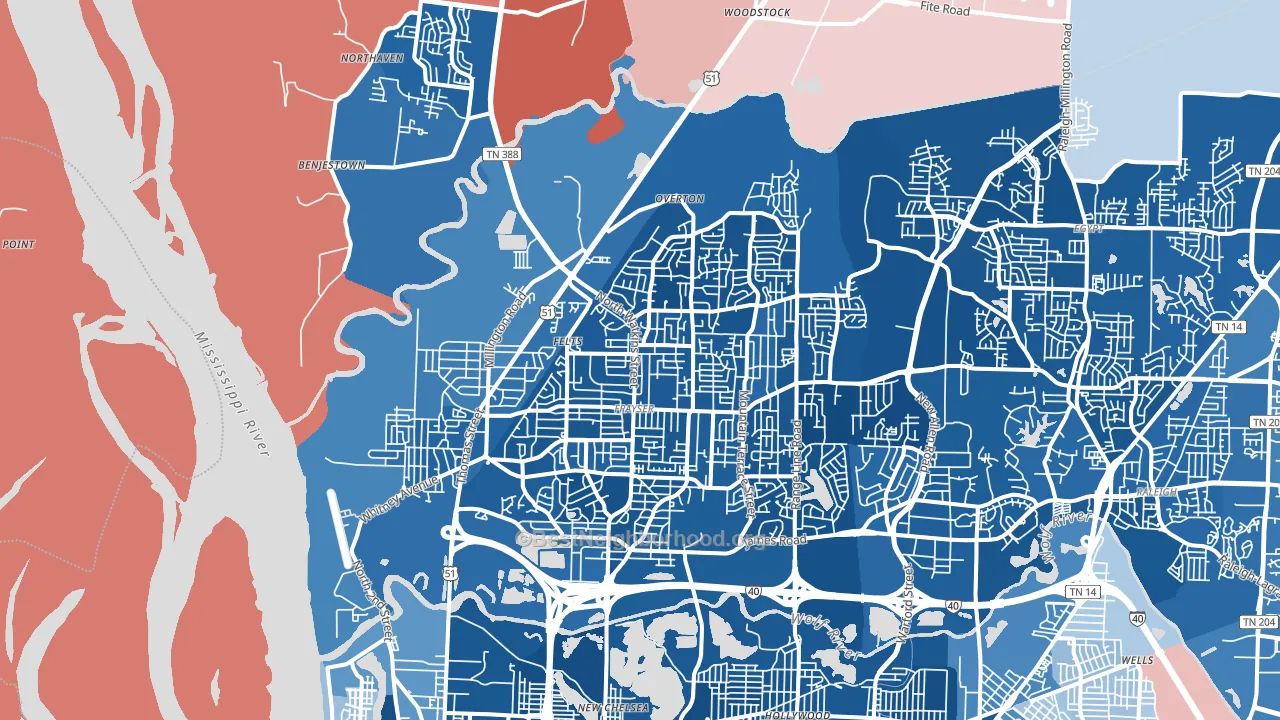 38127, TN block-group political-lean map