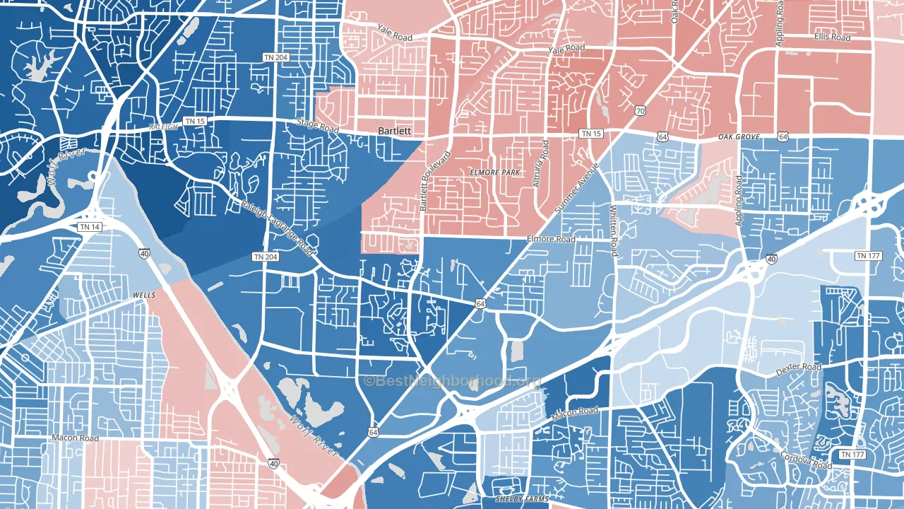 38134, TN block-group political-lean map