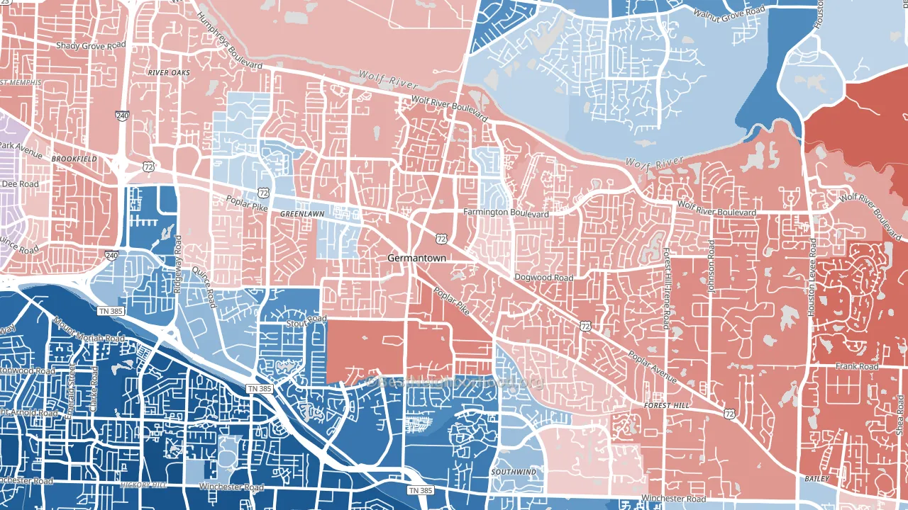 38138, TN block-group political-lean map