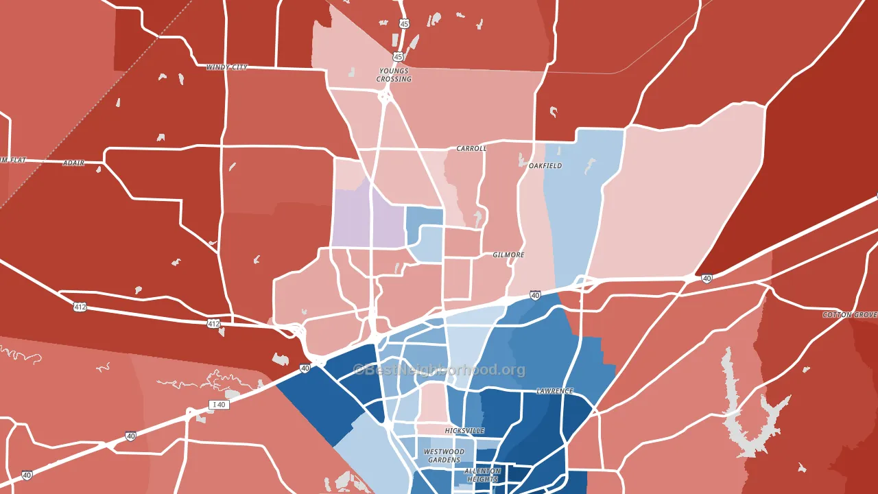 38305, TN block-group political-lean map