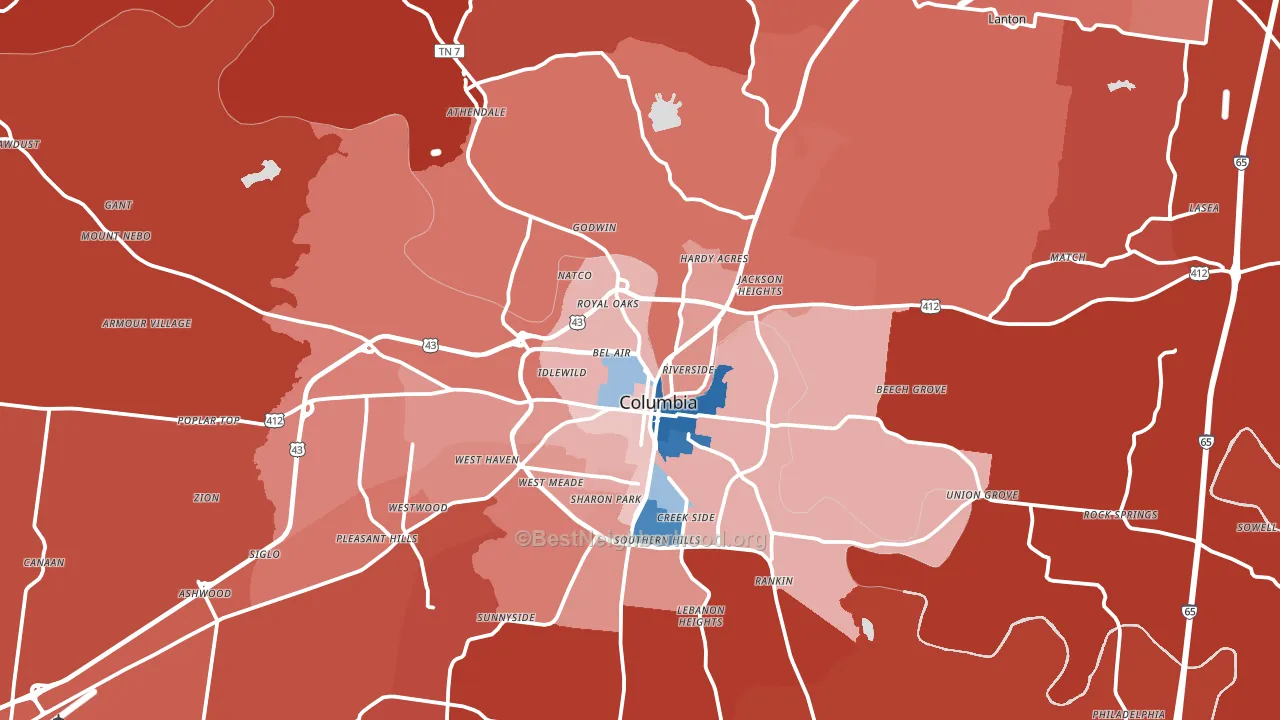 38401, TN block-group political-lean map
