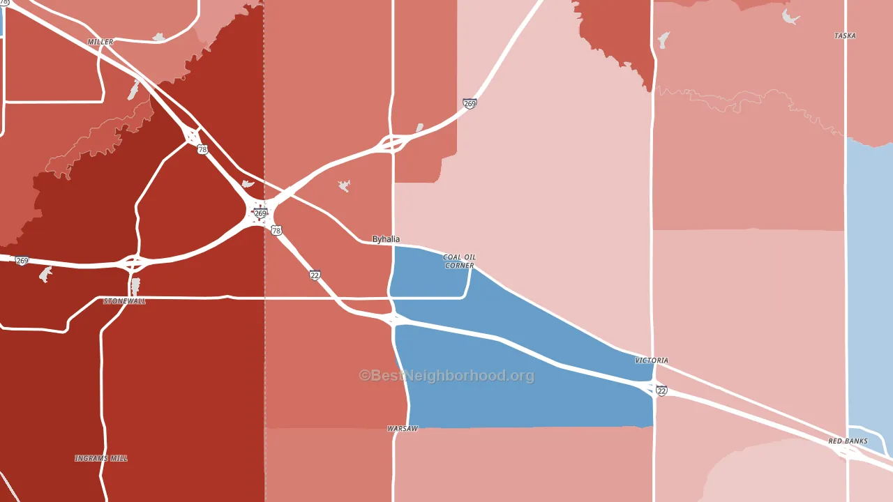38611, MS block-group political-lean map