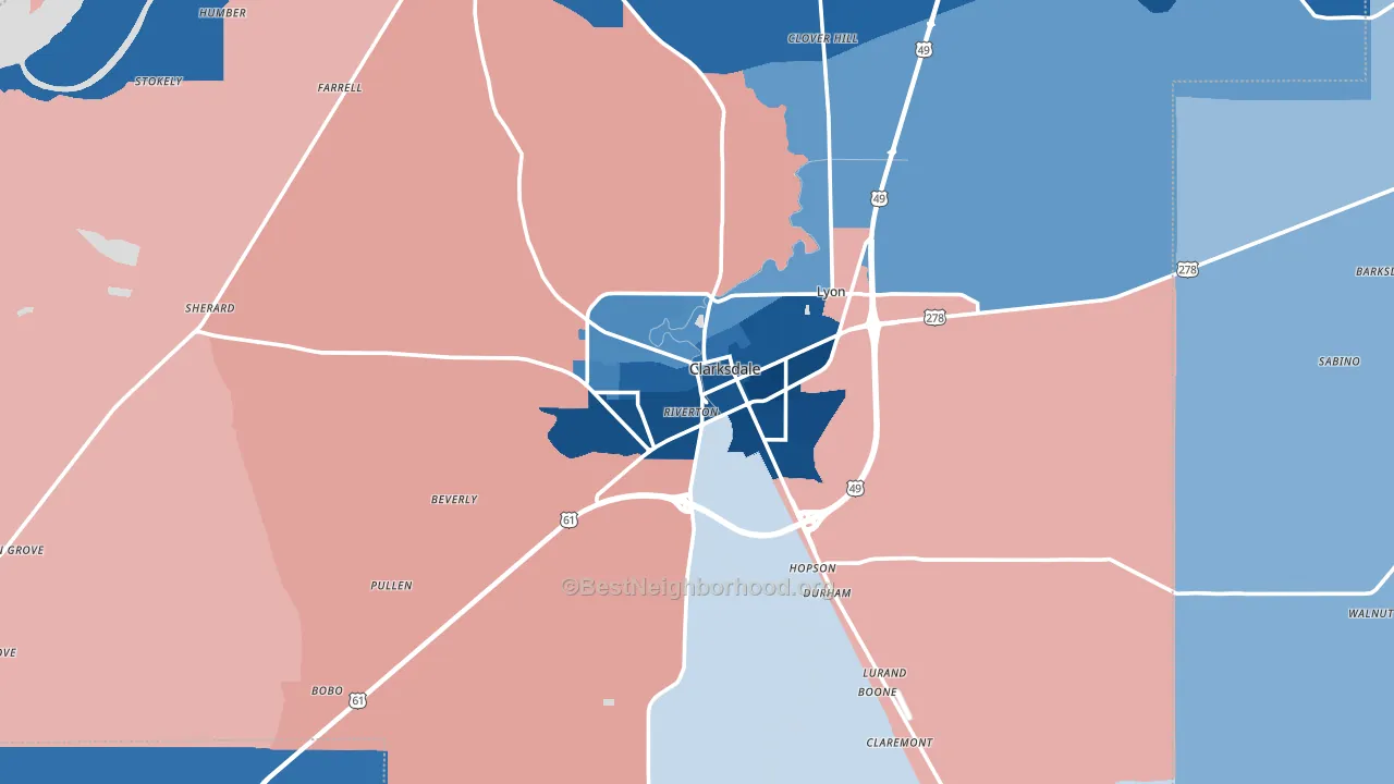 38614, MS block-group political-lean map