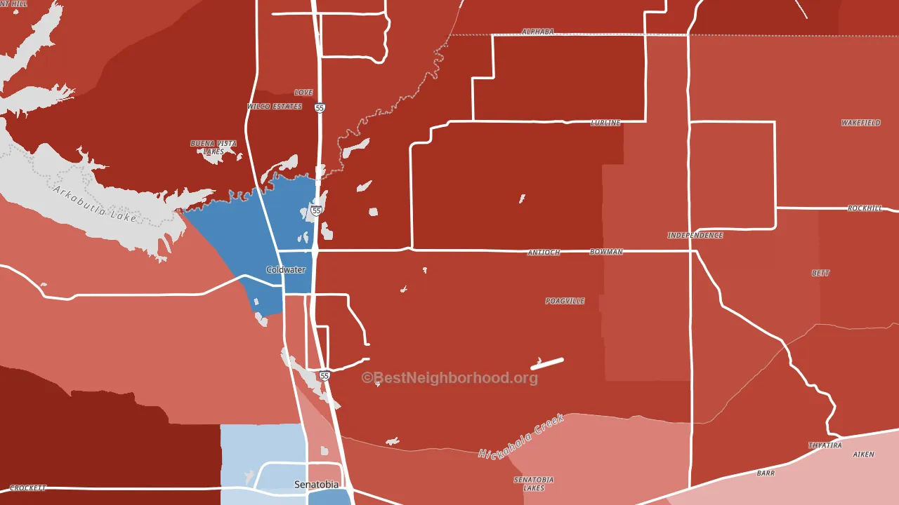38618, MS block-group political-lean map