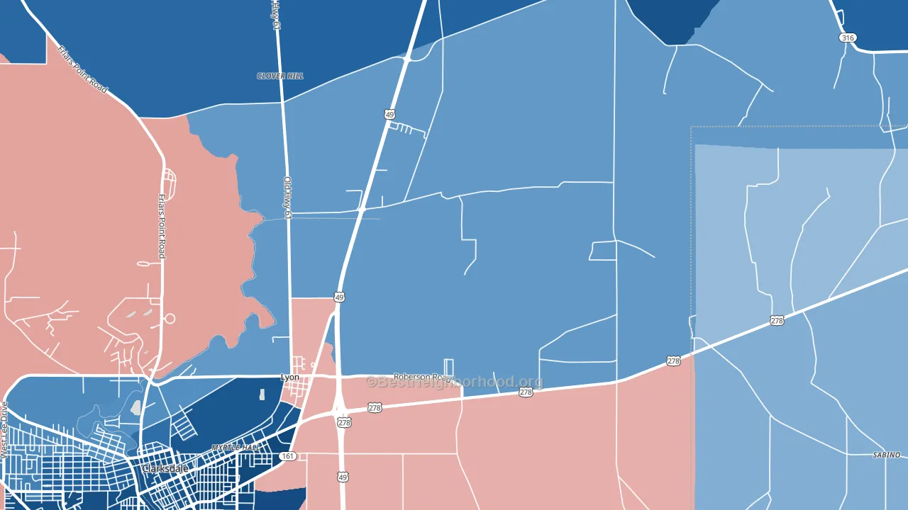38645, MS block-group political-lean map
