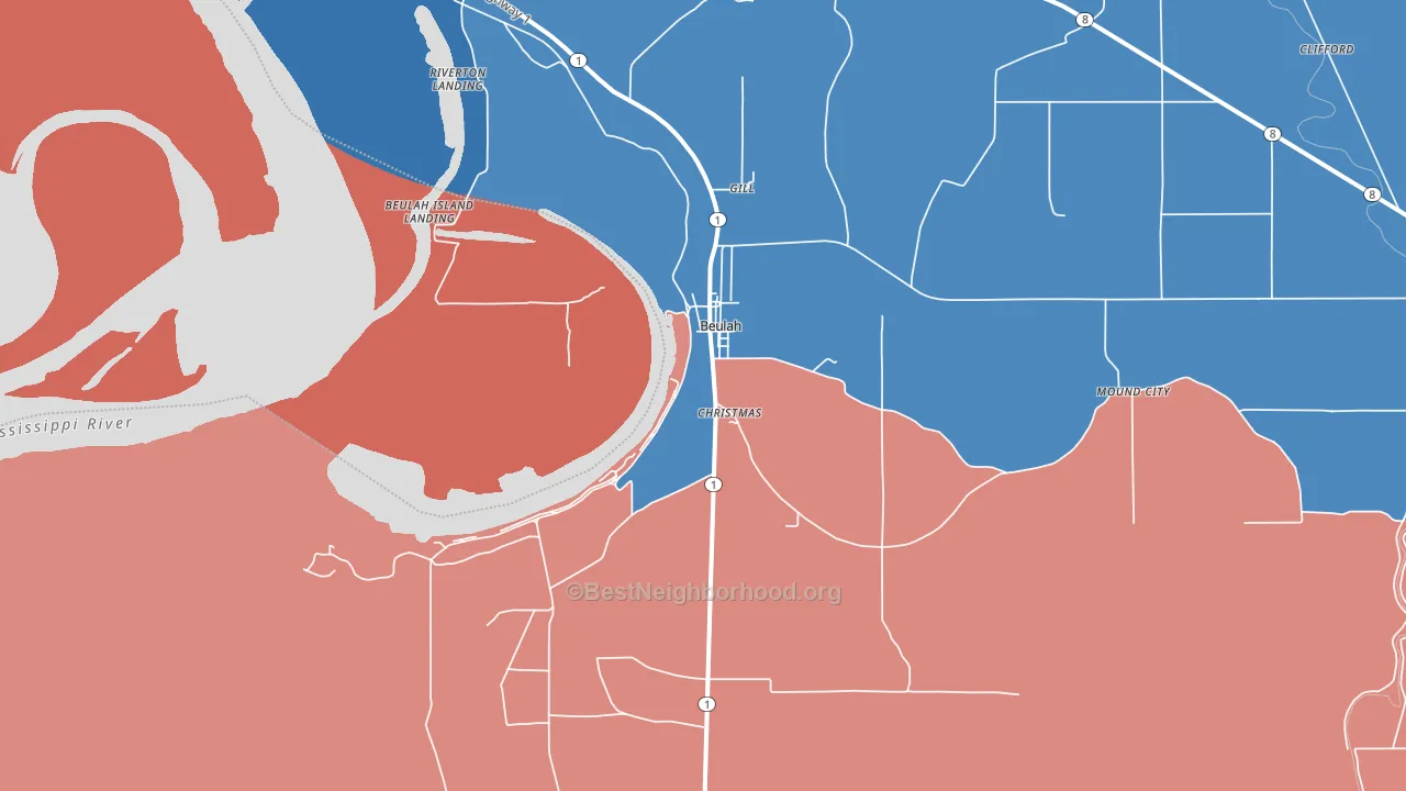 38726, MS block-group political-lean map