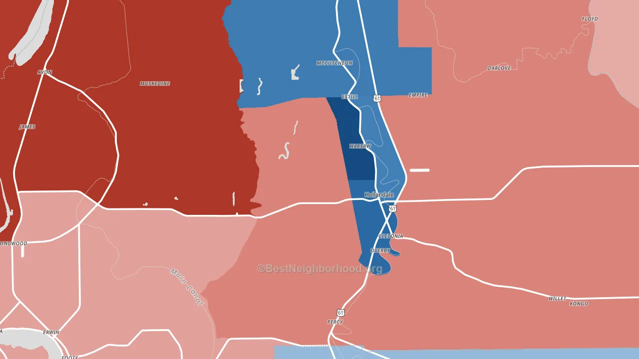 38748, MS block-group political-lean map