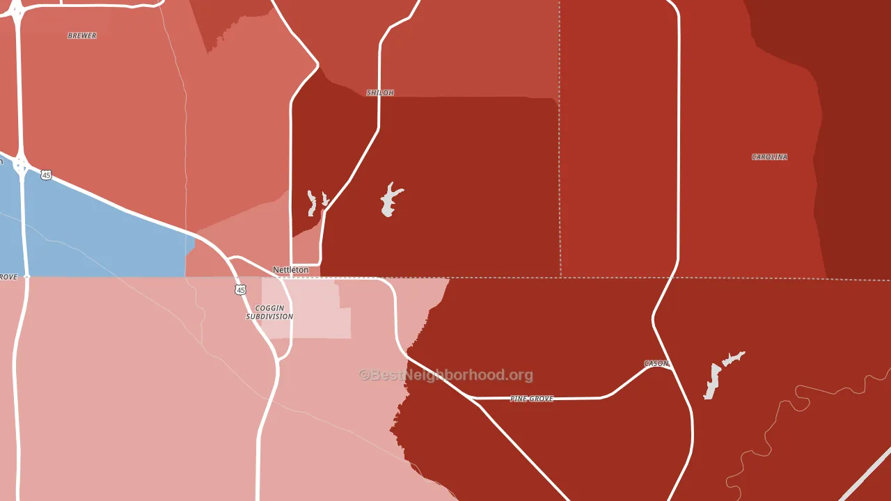 38858, MS block-group political-lean map