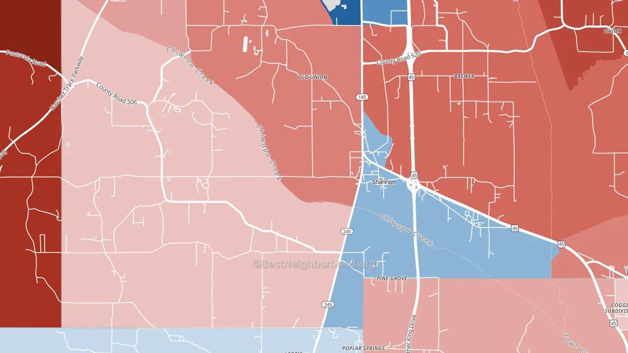 38868, MS block-group political-lean map