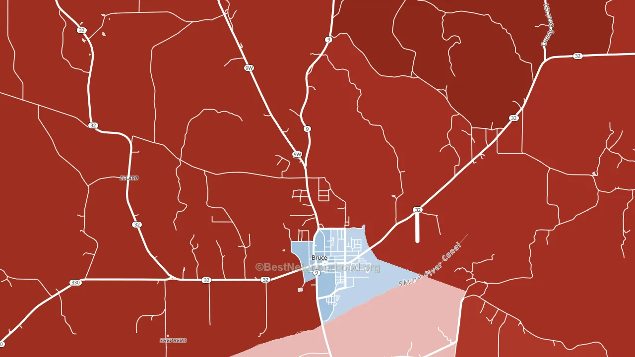 38915, MS block-group political-lean map