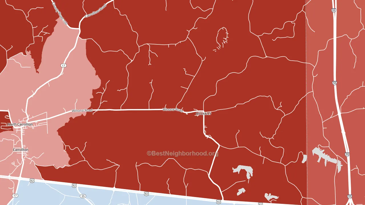 38943, MS block-group political-lean map