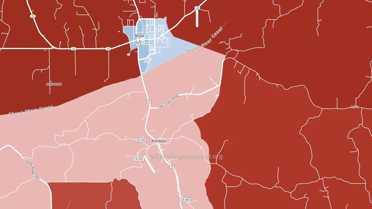 38951, MS block-group political-lean map