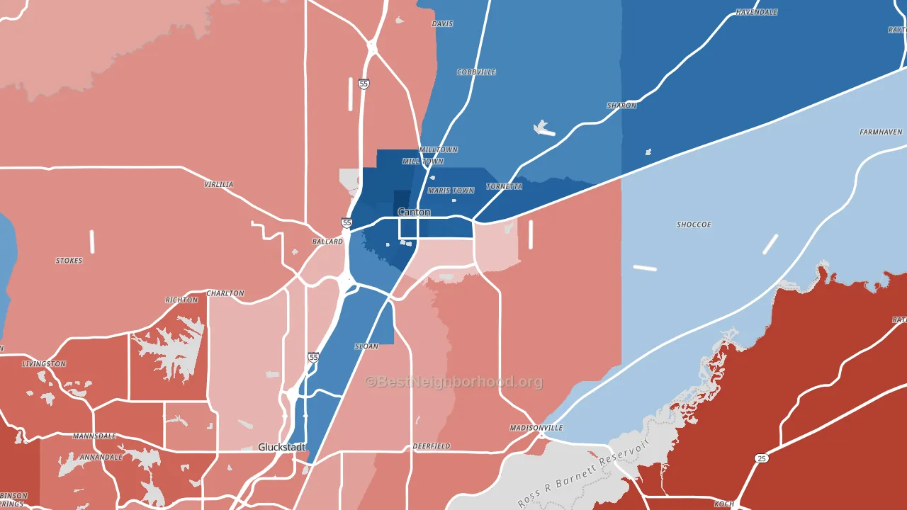 39046, MS block-group political-lean map
