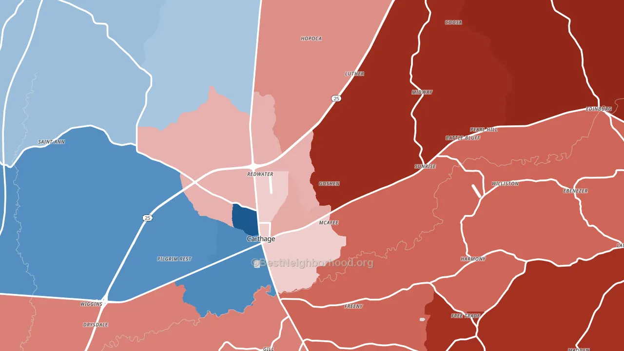 39051, MS block-group political-lean map