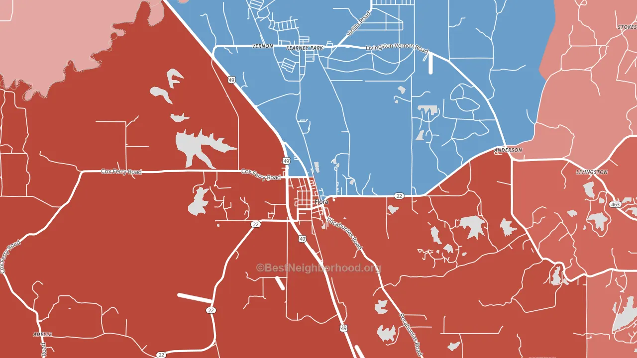 39071, MS block-group political-lean map