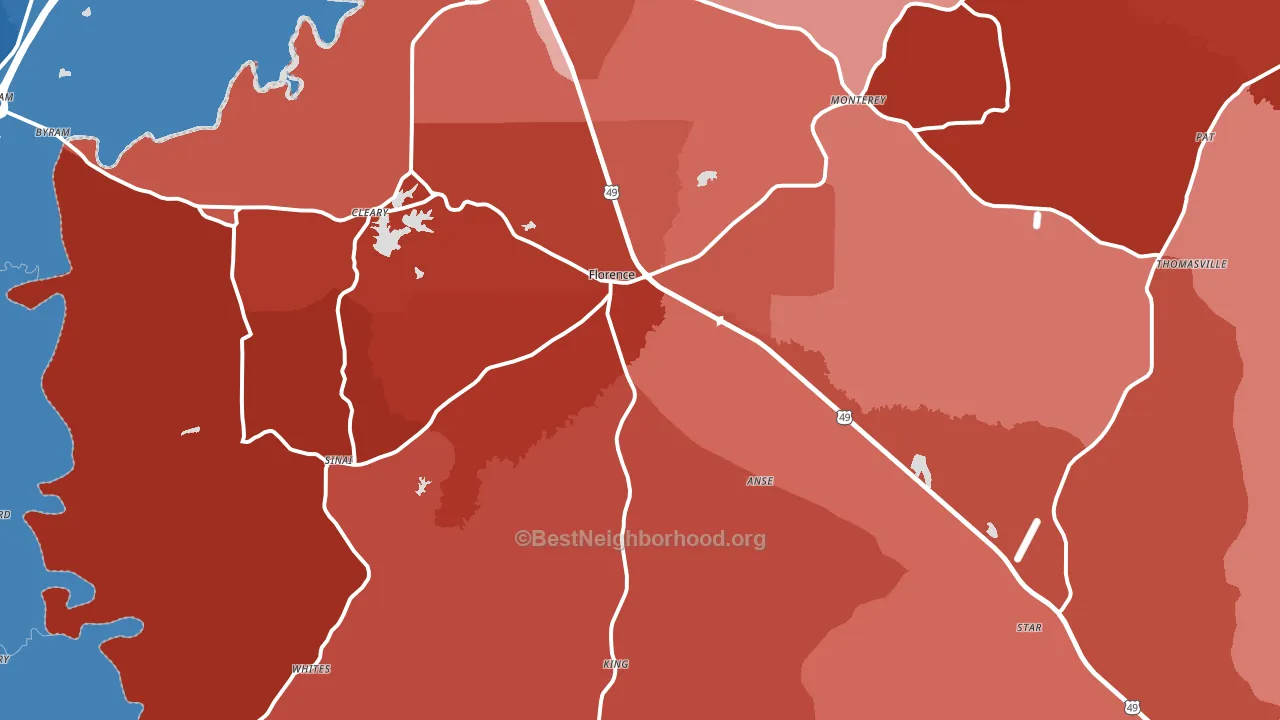 39073, MS block-group political-lean map