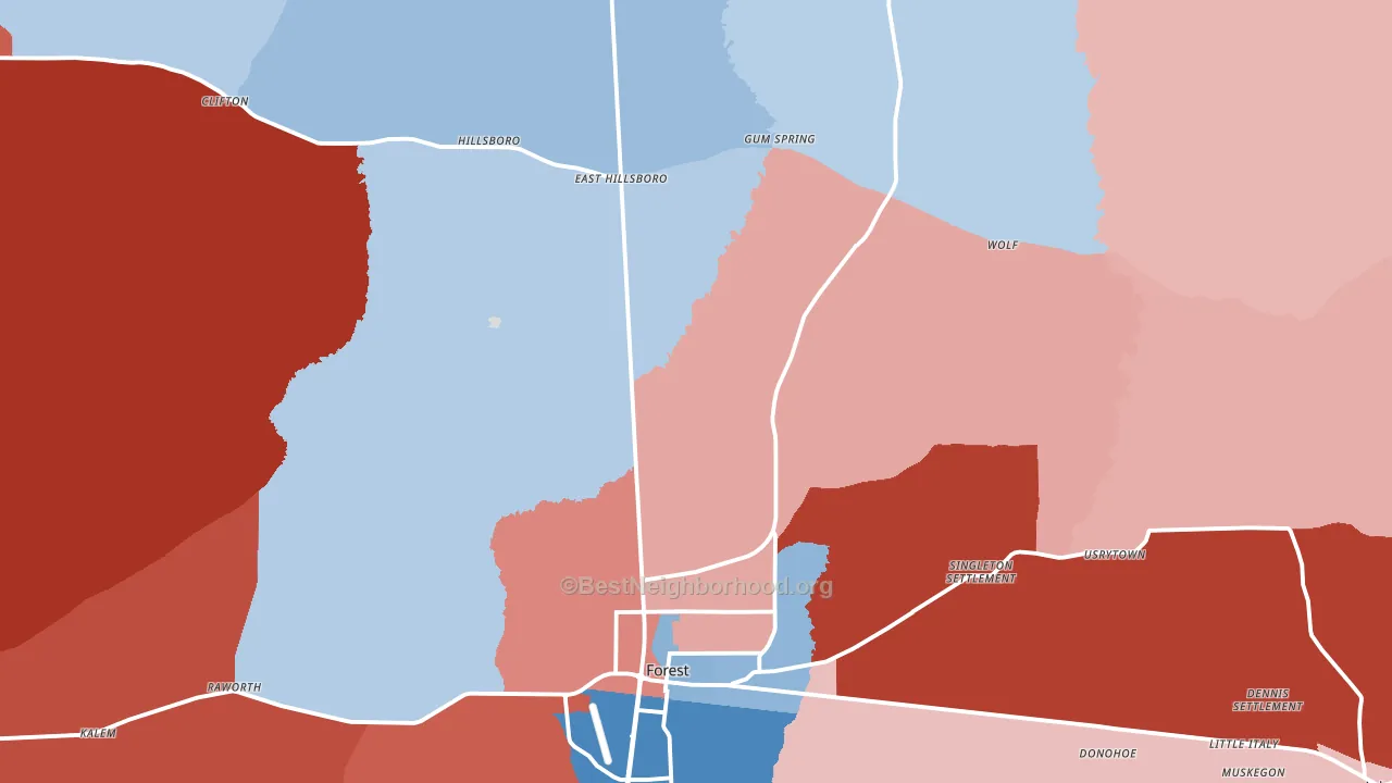 39074, MS block-group political-lean map