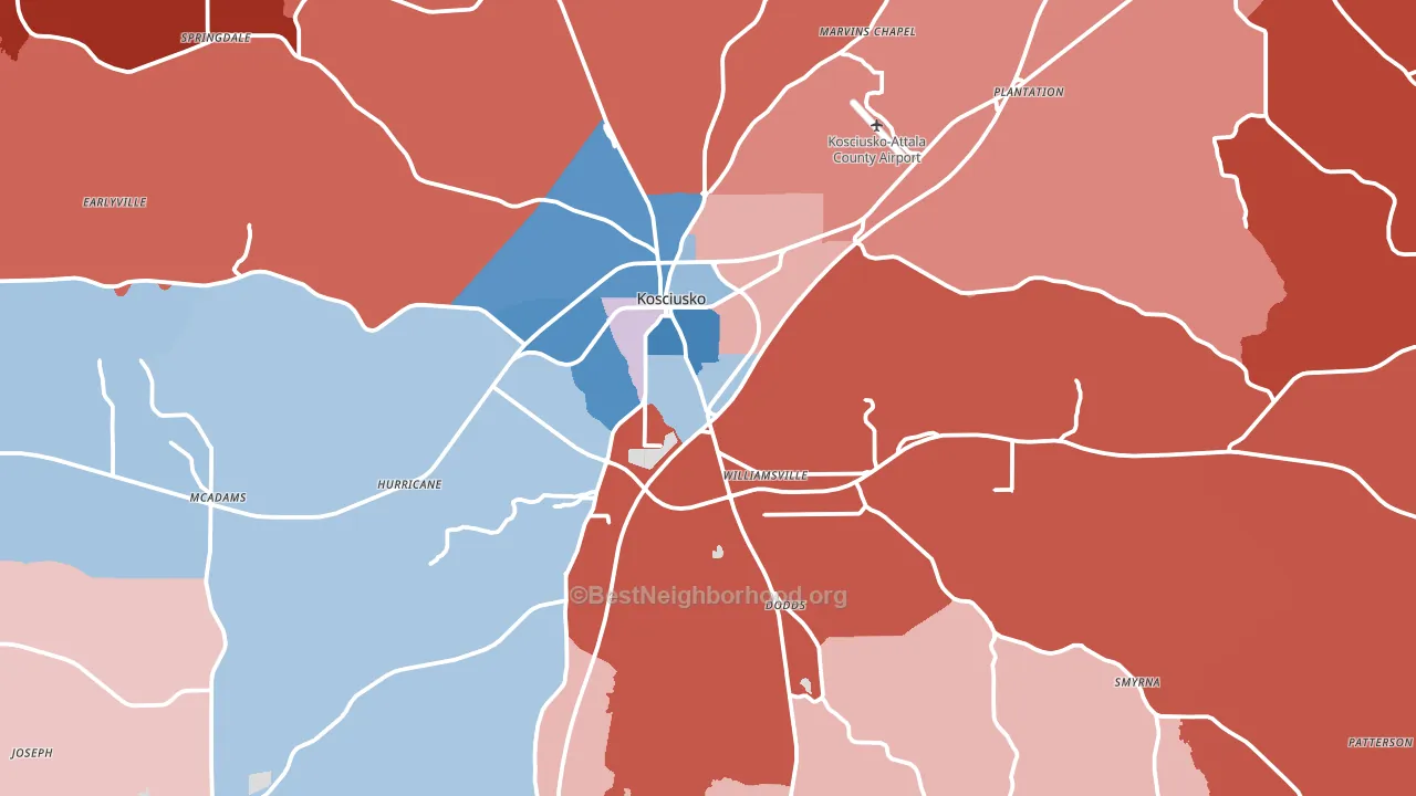39090, MS block-group political-lean map