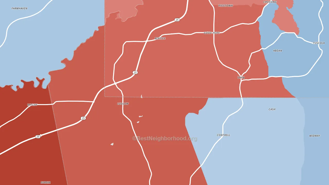 39094, MS block-group political-lean map