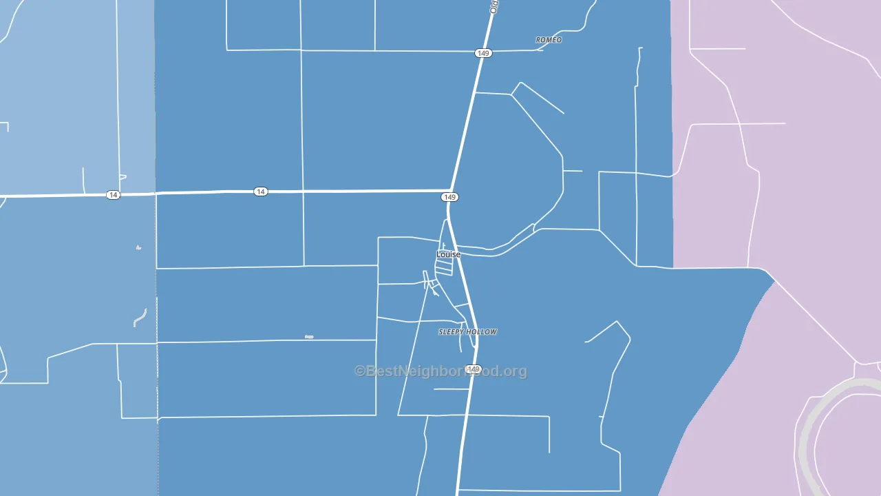 39097, MS block-group political-lean map