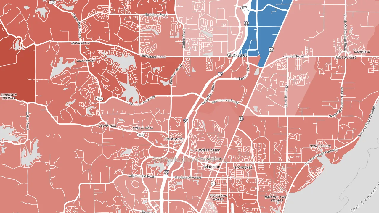 39110, MS block-group political-lean map