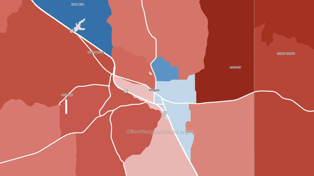 39111, MS block-group political-lean map