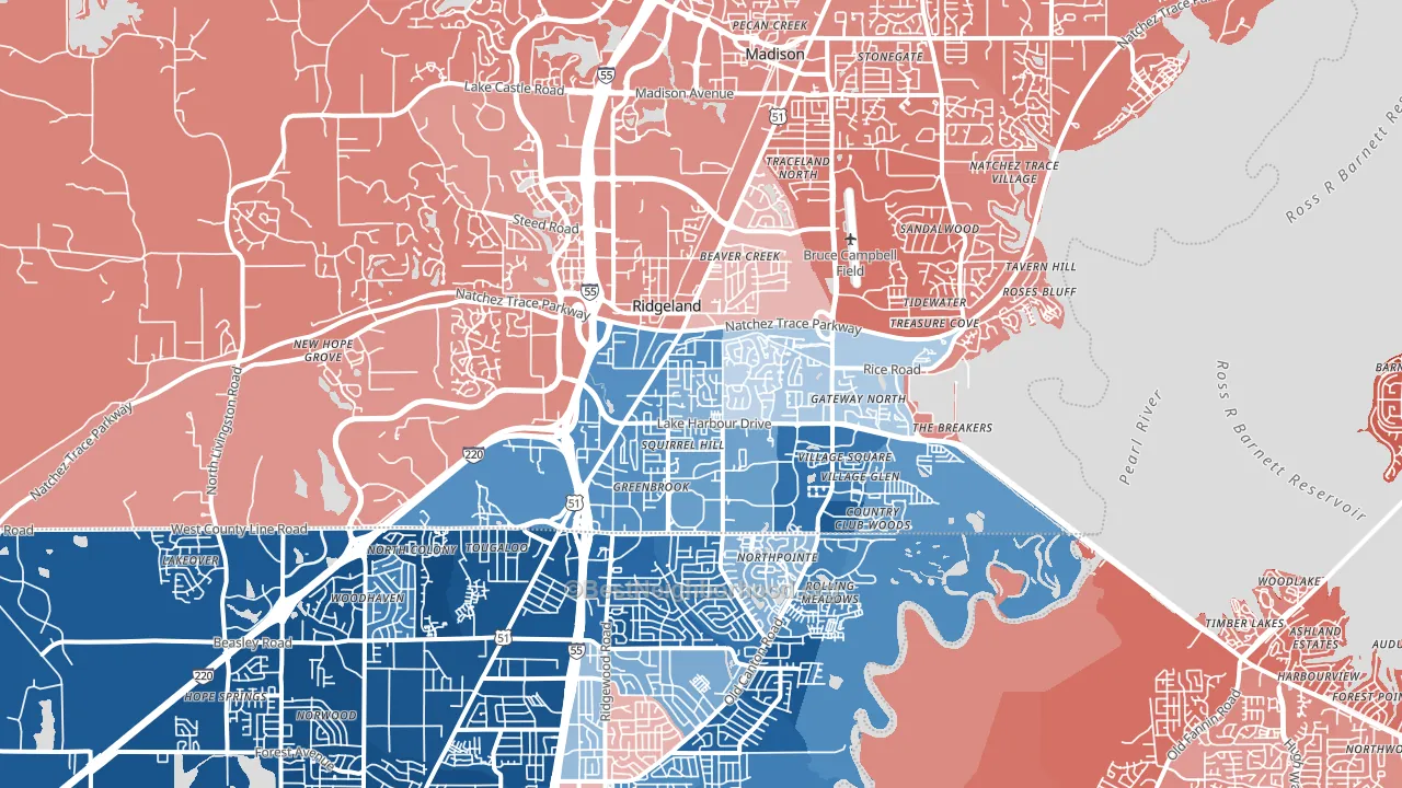 39157, MS block-group political-lean map