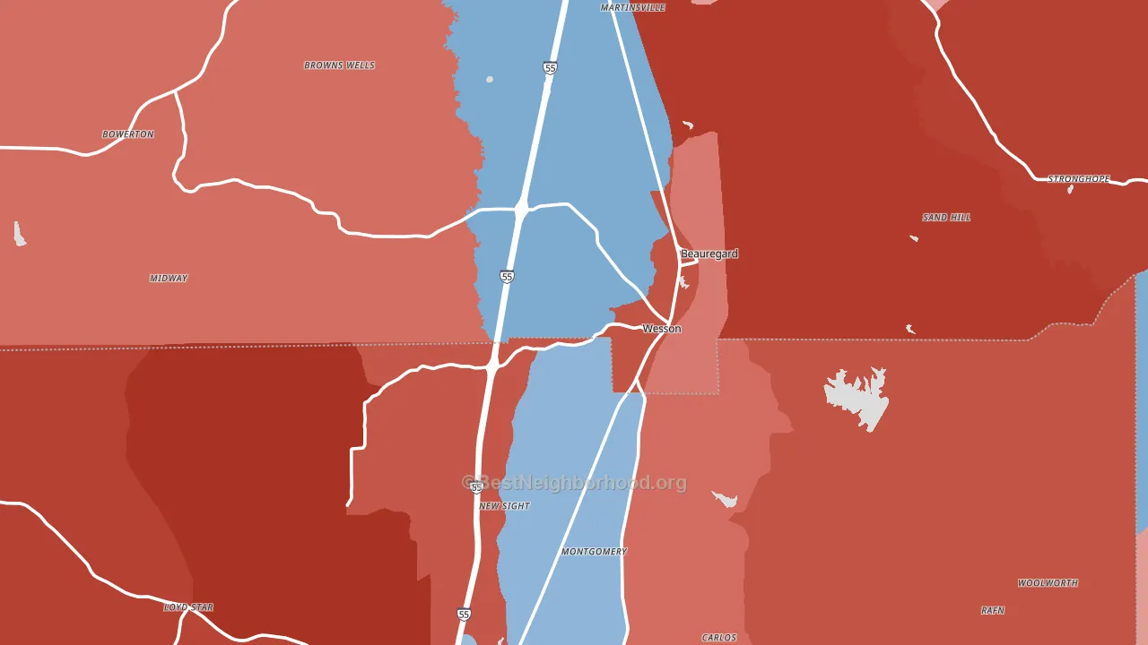 39191, MS block-group political-lean map