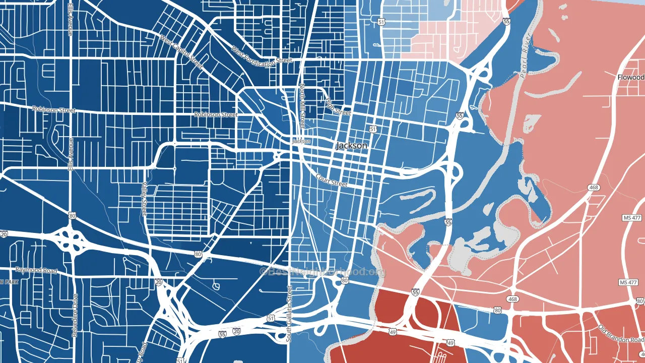 39201, MS block-group political-lean map
