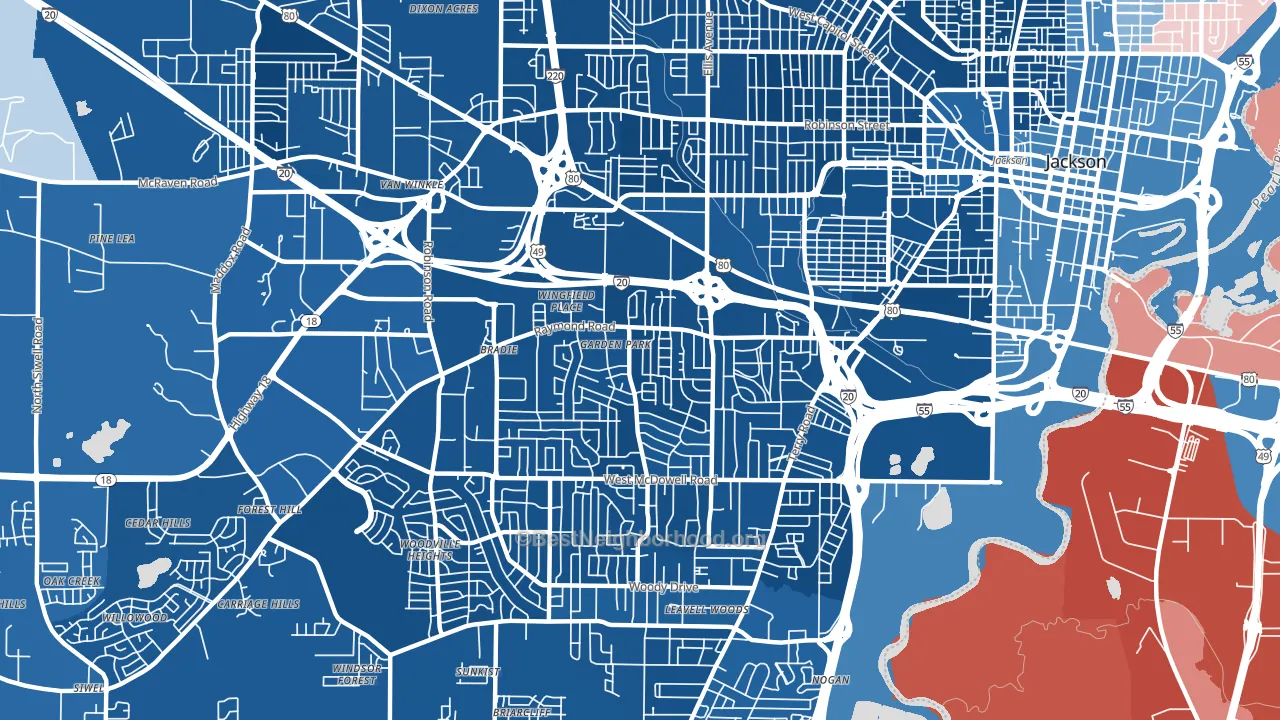 39204, MS block-group political-lean map