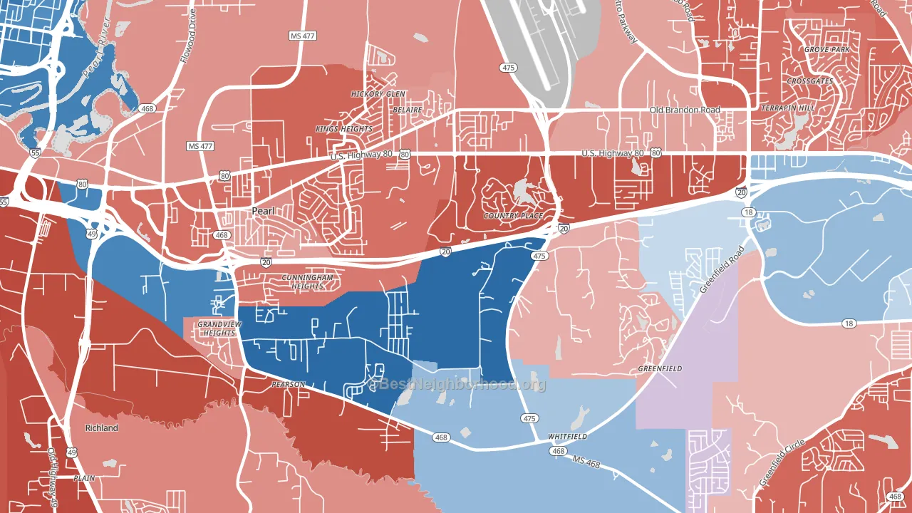 39208, MS block-group political-lean map