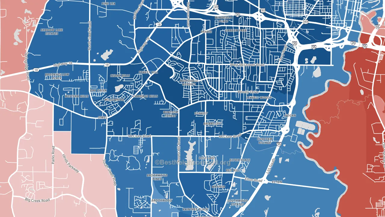 39212, MS block-group political-lean map