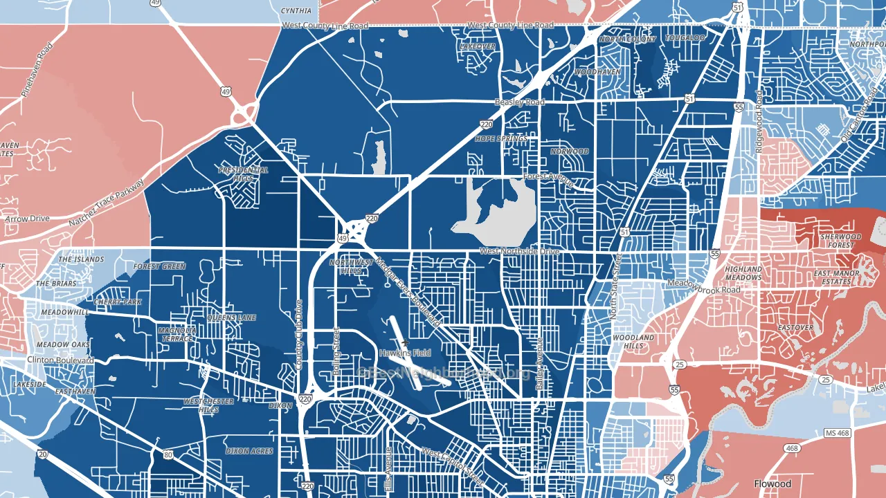 39213, MS block-group political-lean map