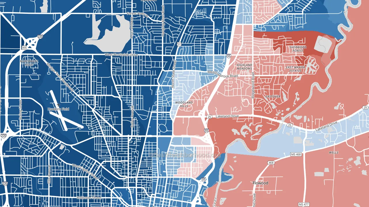 39216, MS block-group political-lean map