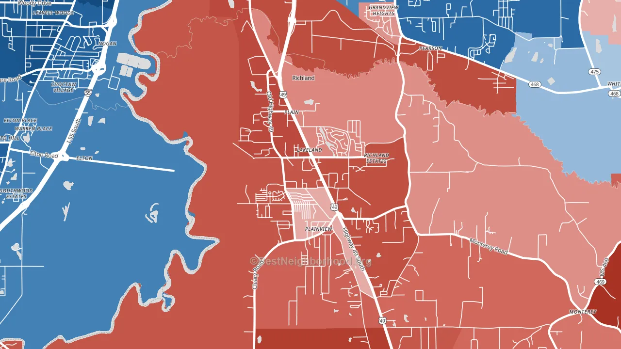 39218, MS block-group political-lean map