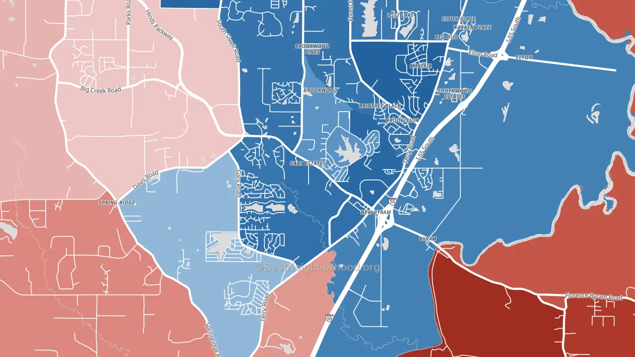 39272, MS block-group political-lean map