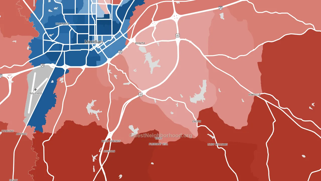 39301, MS block-group political-lean map