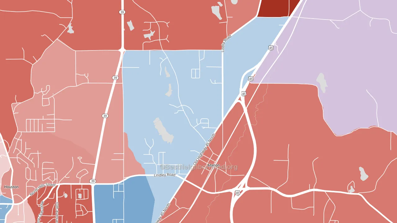 39342, MS block-group political-lean map