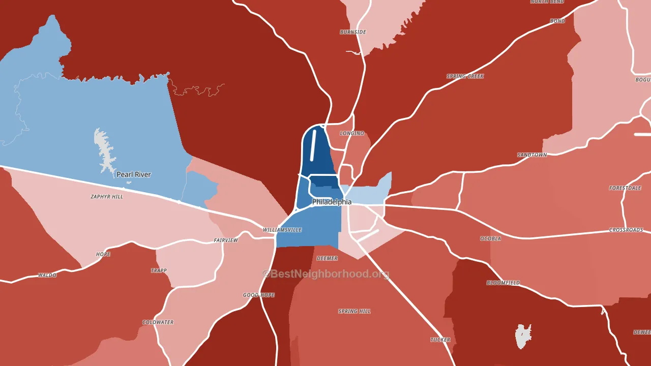 39350, MS block-group political-lean map