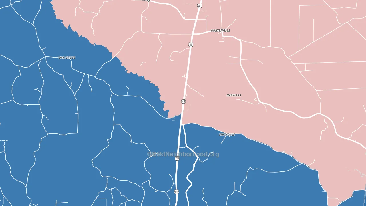 39352, MS block-group political-lean map
