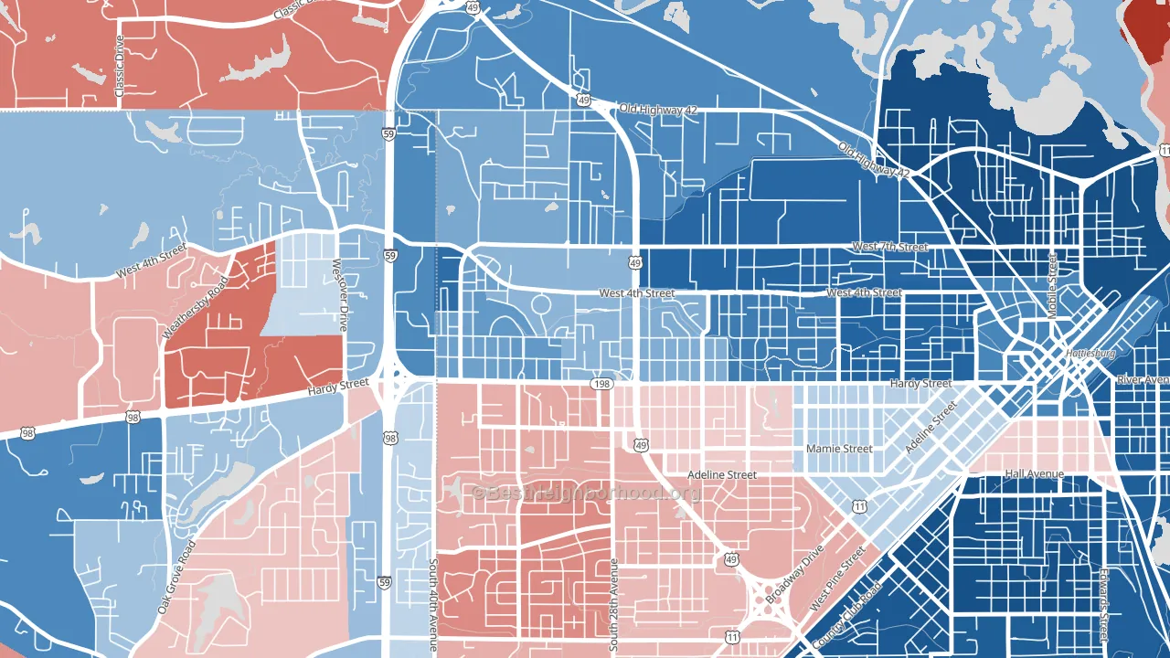 39406, MS block-group political-lean map