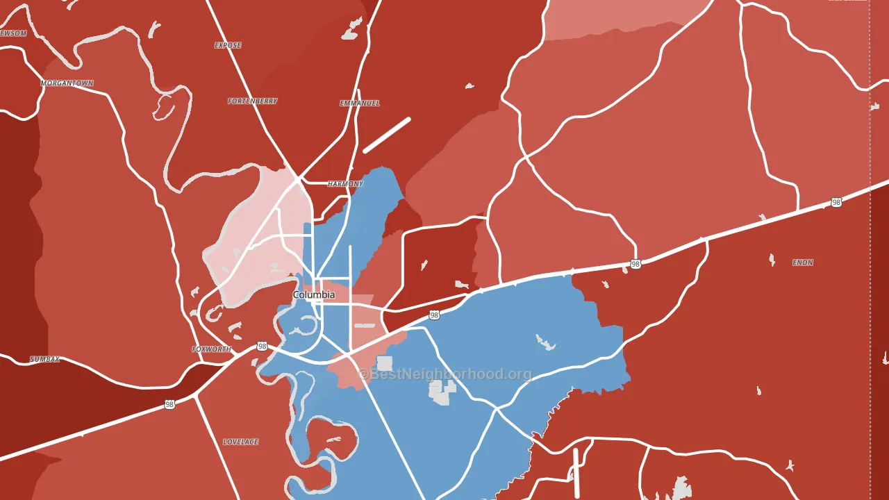 39429, MS block-group political-lean map