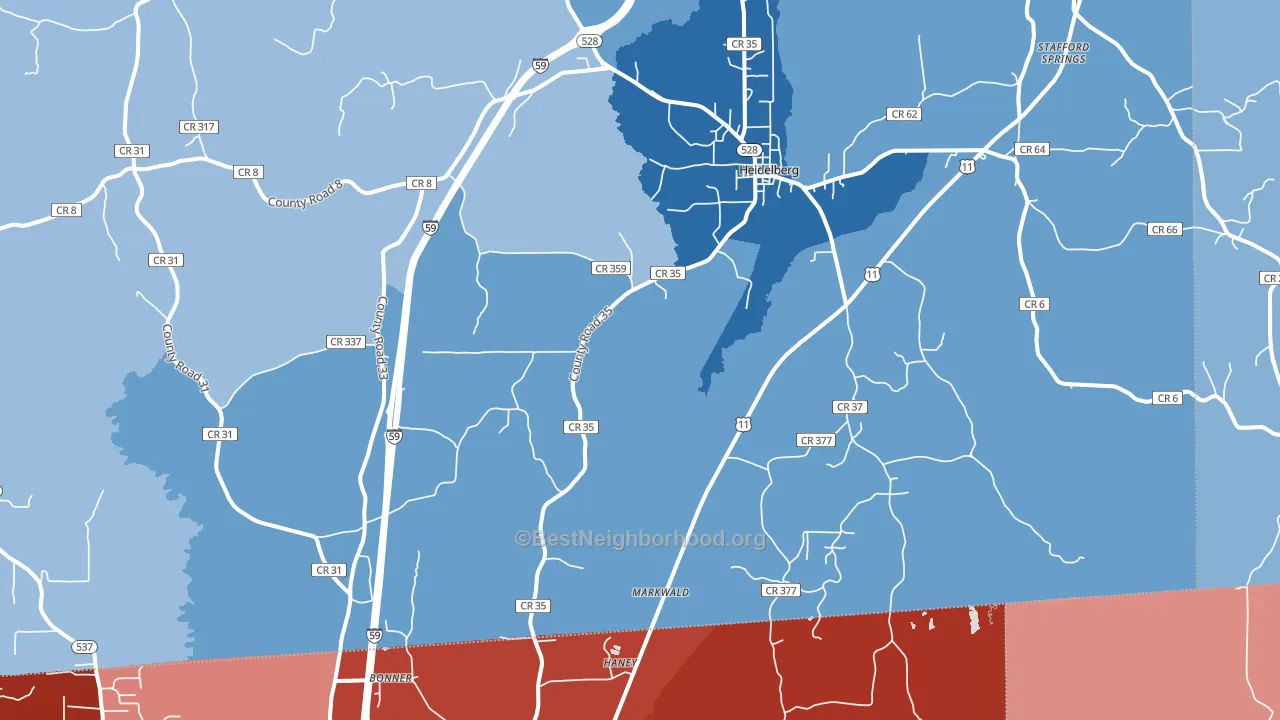 39439, MS block-group political-lean map