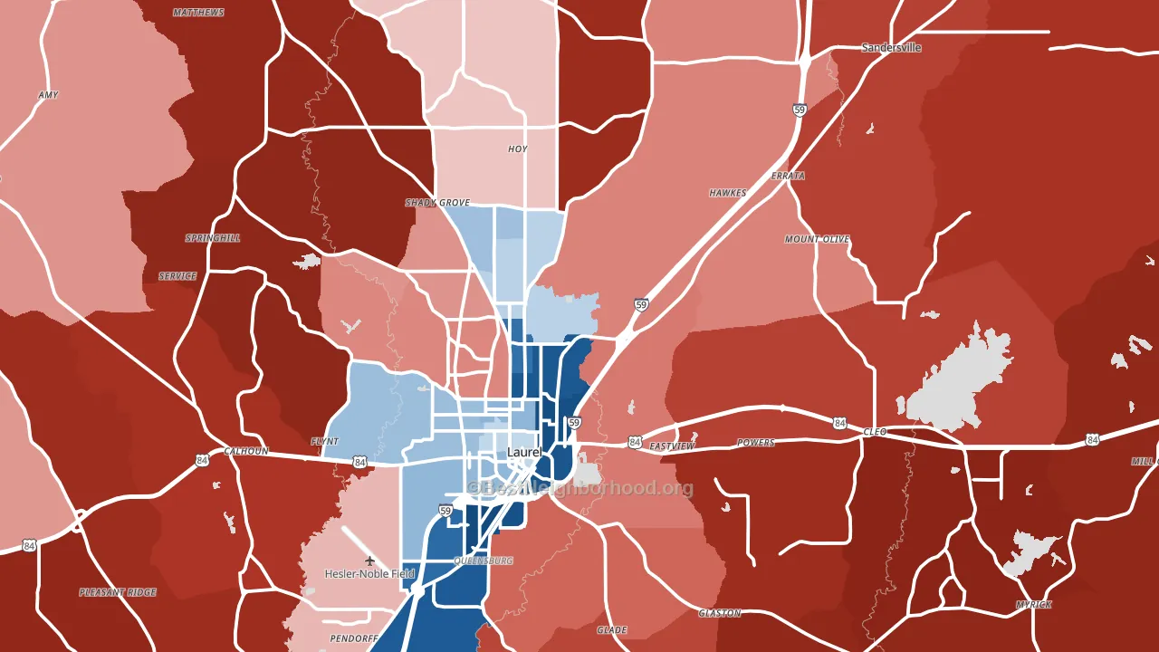 39443, MS block-group political-lean map
