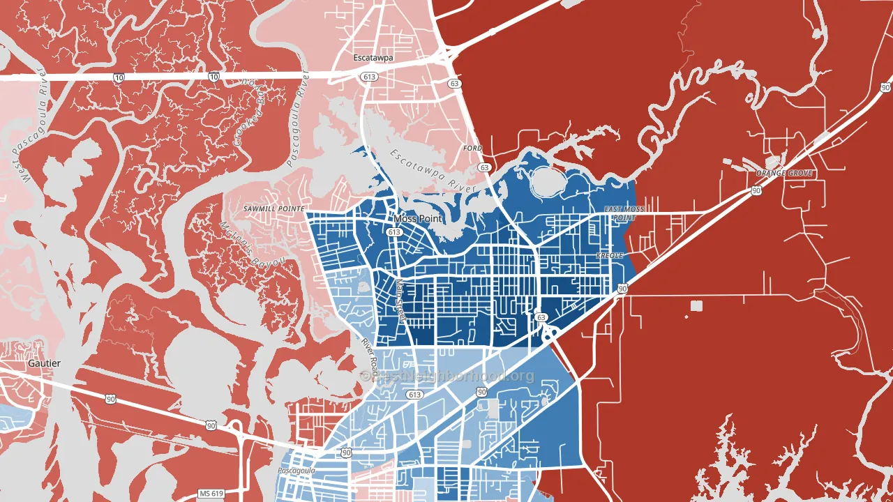 39563, MS block-group political-lean map