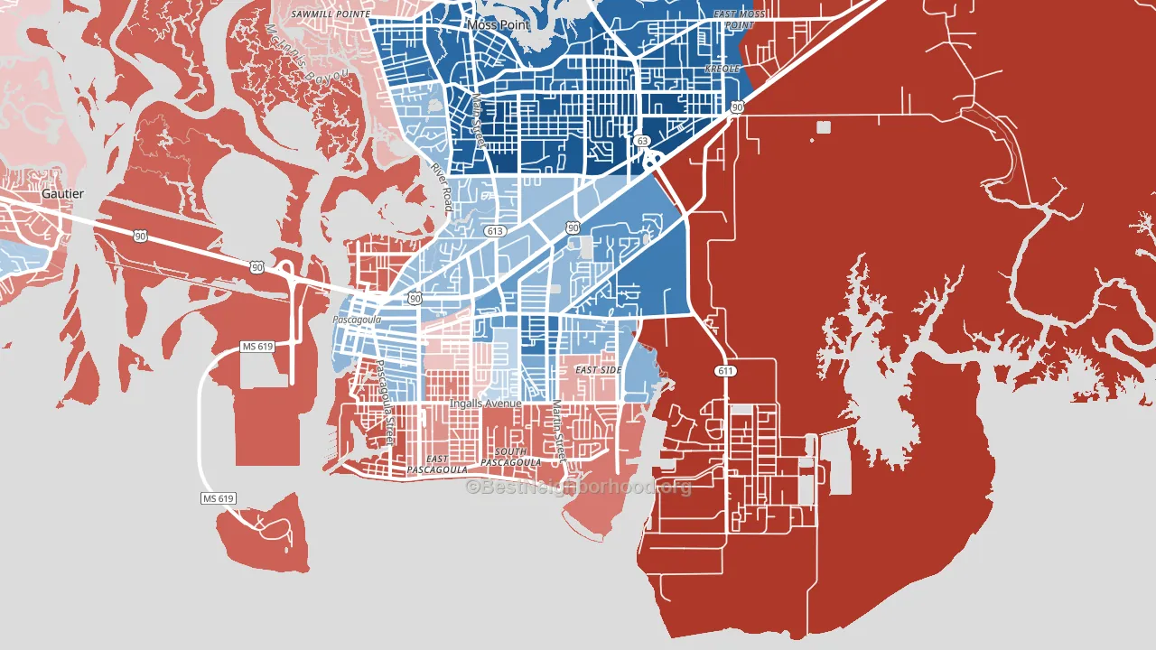 39581, MS block-group political-lean map